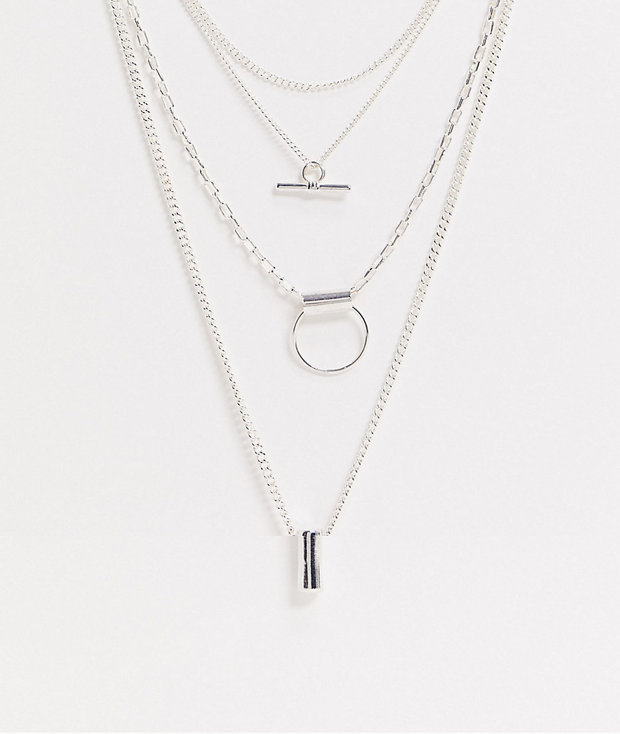 ASOS DESIGN minimal layered necklace pack in silver tone