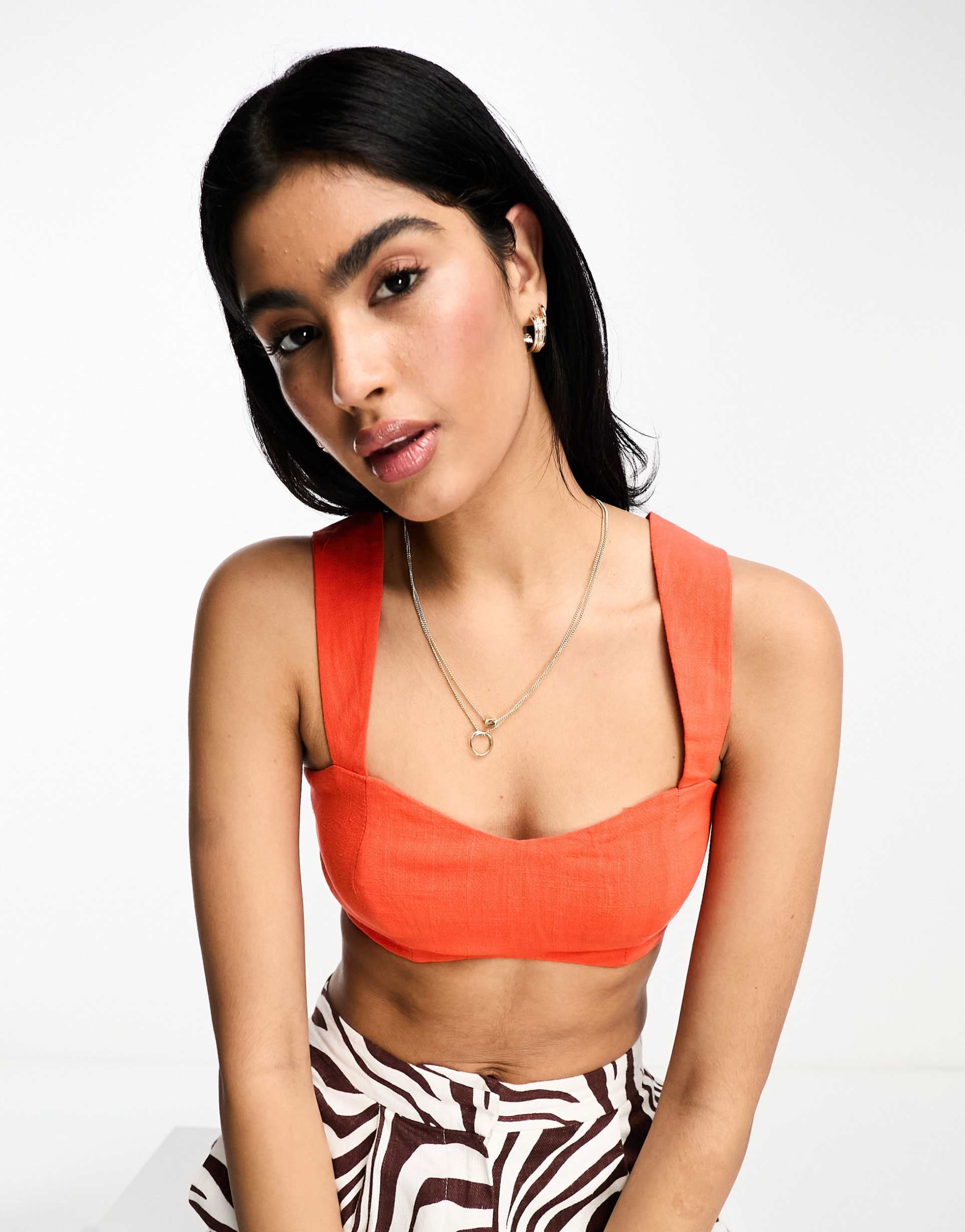 asos design minimal linen bralette in orange