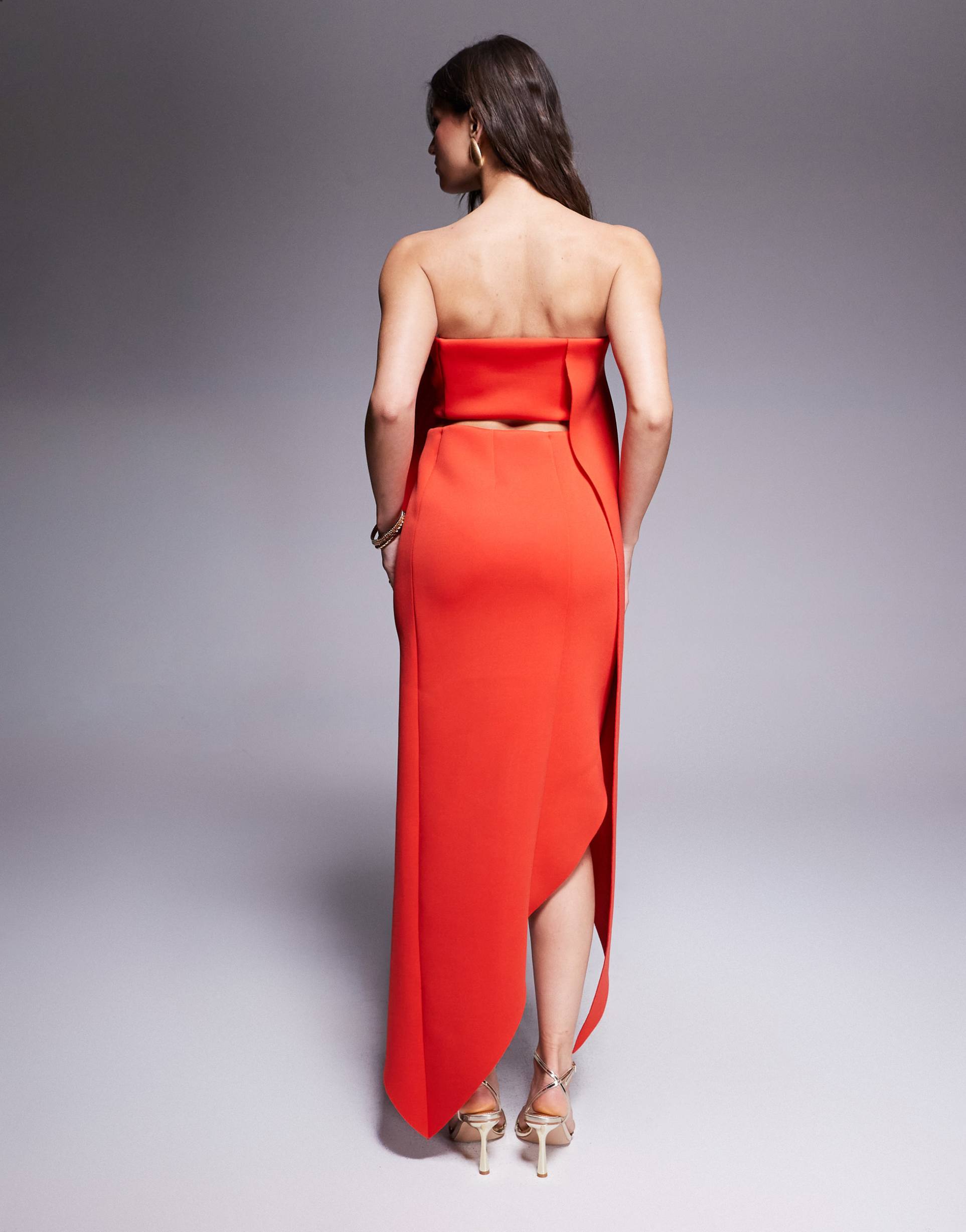 asos design minimal midi dress with wrap around body detailing in red
