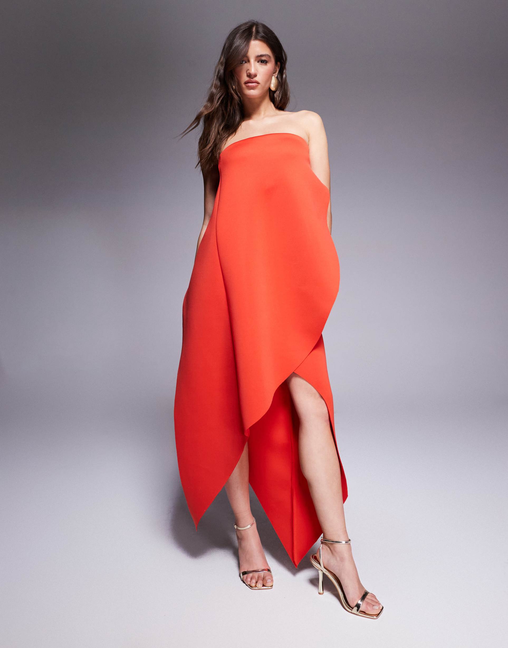 asos design minimal midi dress with wrap around body detailing in red