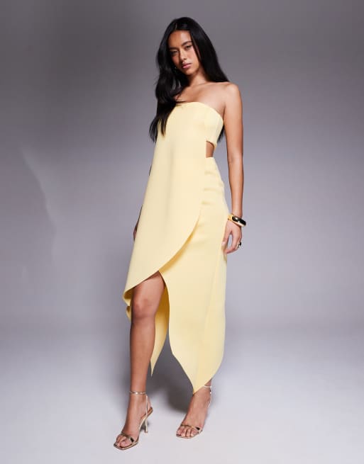 ASOS DESIGN minimal midi dress with wrap round body detailing in yellow