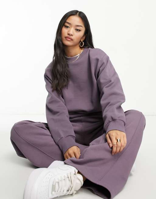 ASOS DESIGN minimal oversized sweatshirt with shoulder pads in aubergine