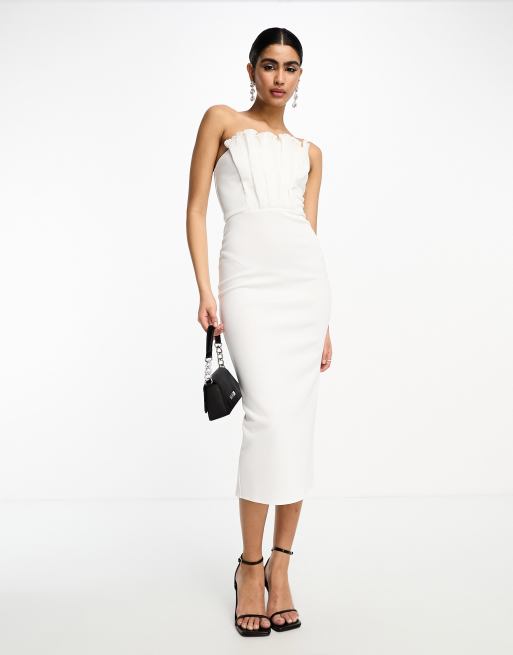 Asos white pleated dress best sale