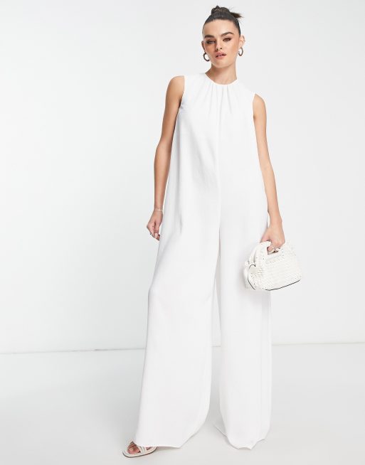 ASOS DESIGN - Minimalistische lange jumpsuit zonder mouwen in ivoorwit
