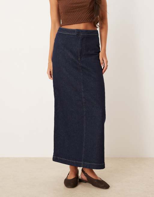 ASOS DESIGN - Minimalistische lange rechte denim rok in rinse wash, 2 van 5