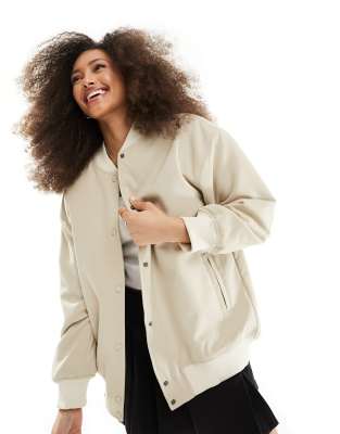 ASOS DESIGN - Minimalistische Oversize-Bomberjacke in Stein-Neutral