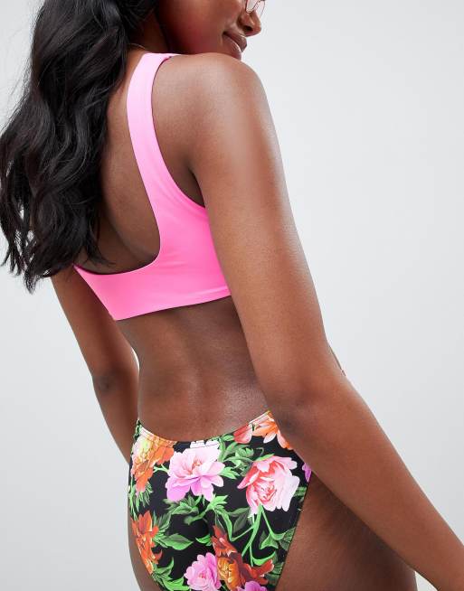 ASOS DESIGN Minimalistiskt beskuret bikiniset med knutdetalj i rosa, 2 av 4