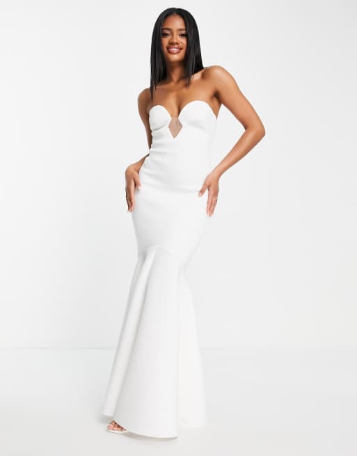 ASOS DESIGN – Minimalistyczna sukienka maxi z dekoltem bandeau w kolorze kości słoniowej