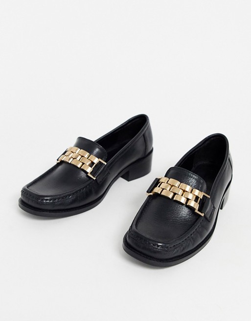 ASOS DESIGN Minimise square toe chain loafer in black