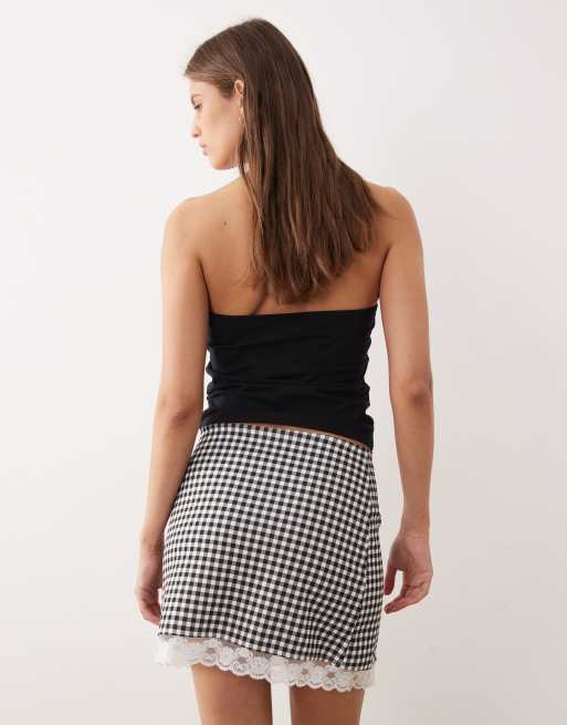 ASOS DESIGN - Mininederdel i blondestof med gingham-tern, 5 af 5