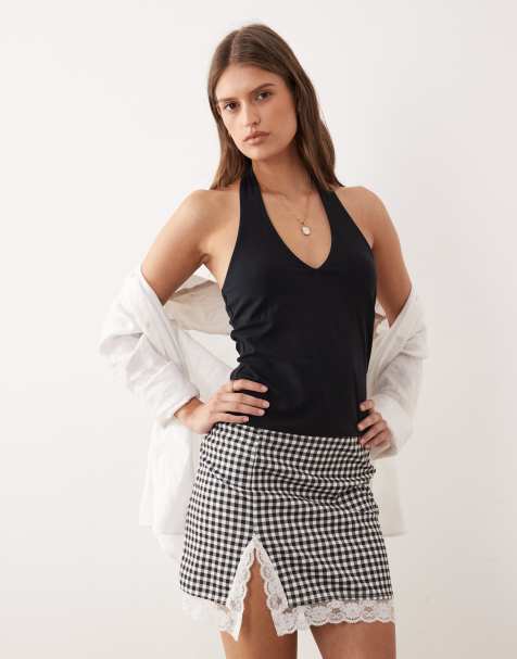 ASOS DESIGN - Mininederdel i blondestof med gingham-tern - view 1