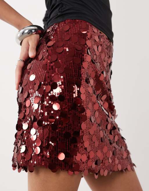 ASOS DESIGN mininederdel med blandede pailletter i burgundy, 4 af 5