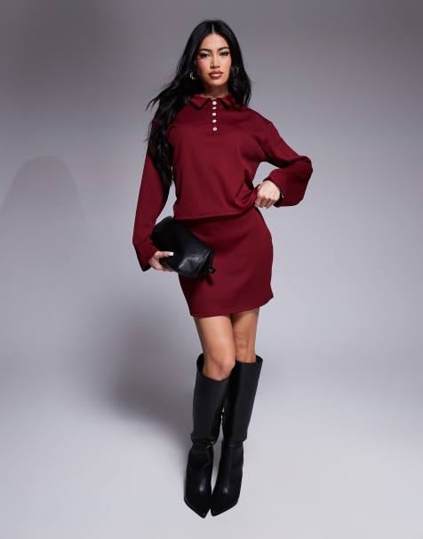 ASOS DESIGN – Minirock aus Jersey in Burgunderrot, Kombiteil - view 1
