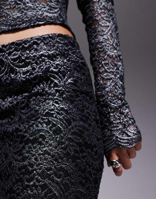 ASOS DESIGN – Minirock aus Metallic-Spitze in Schwarz und Silber, 5 von 5