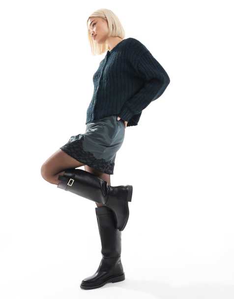 ASOS DESIGN – Minirock aus Satin in Anthrazit mit Spitzenbesatz - view 1