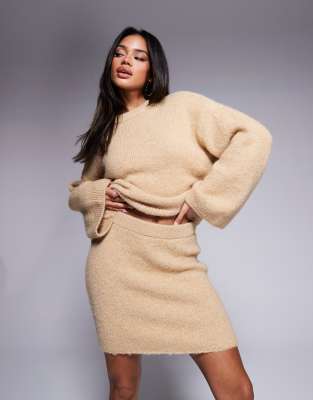 ASOS DESIGN - Minirock aus Wollmix in Honigbeige, Kombiteil-Neutral