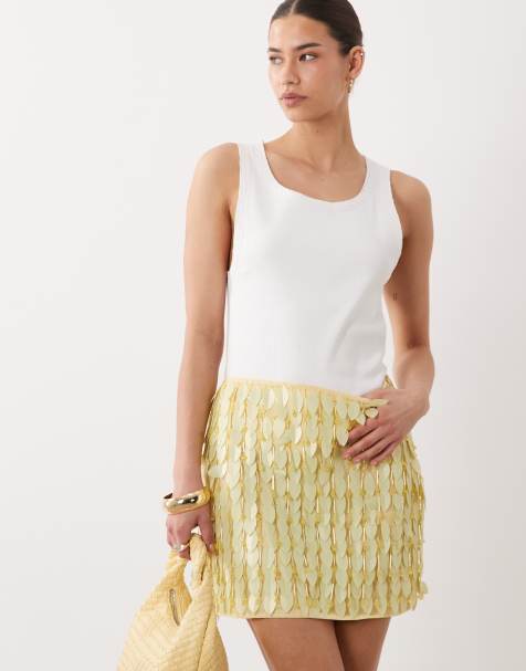 ASOS DESIGN – Minirock in Gelb mit Blattverzierung, Kombiteil - view 1