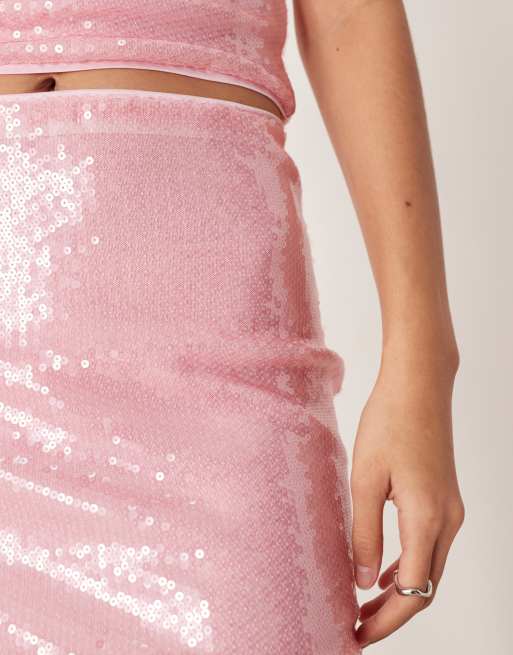 ASOS DESIGN – Minirock in Rosa mit ganzflächigem Paillettenbesatz, Kombiteil, 4 von 5