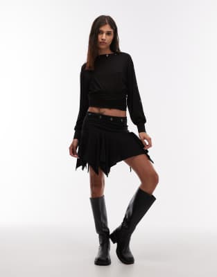 ASOS DESIGN - Minirock in Schwarz mit Zipfelsaum und Ösen