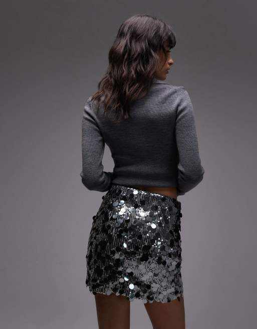 ASOS DESIGN – Minirock in Stahlgrau mit unterschiedlich großen Pailletten, 4 von 5