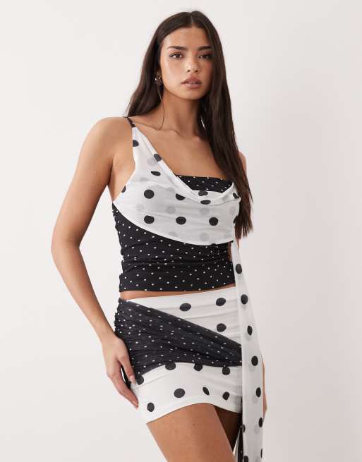 ASOS DESIGN – Minirock mit Punktemustermix in Schwarz-Weiß, 2 von 5