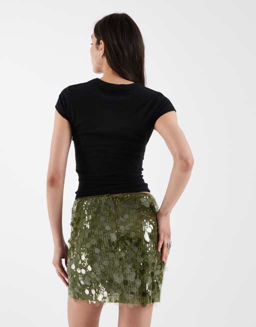 ASOS DESIGN – Minirock mit verschiedenen Pailletten in Grün, 3 von 5