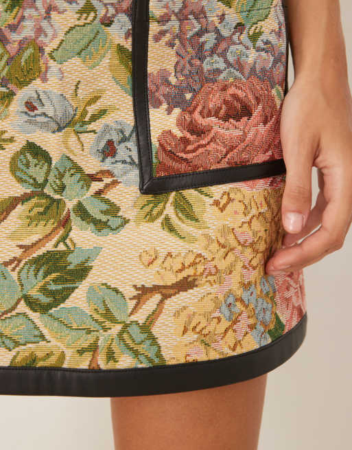 ASOS DESIGN - Minirok met bloemen en contrasterende randen van PU, 2 van 5