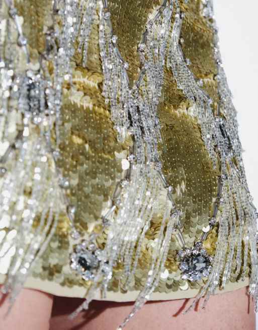 ASOS DESIGN minirok met franje en lovertjes in goud, 3 van 9