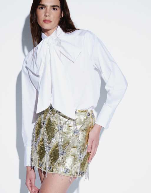 ASOS DESIGN minirok met franje en lovertjes in goud, 5 van 9