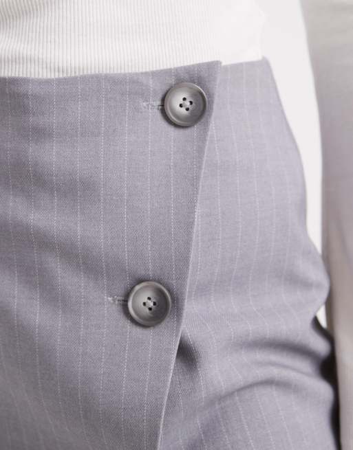 ASOS DESIGN - Minirok met hoge split en knopen in grijs met krijtstreep, 4 van 5