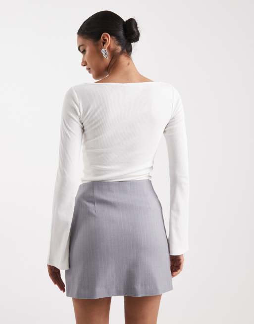 ASOS DESIGN - Minirok met hoge split en knopen in grijs met krijtstreep, 5 van 5