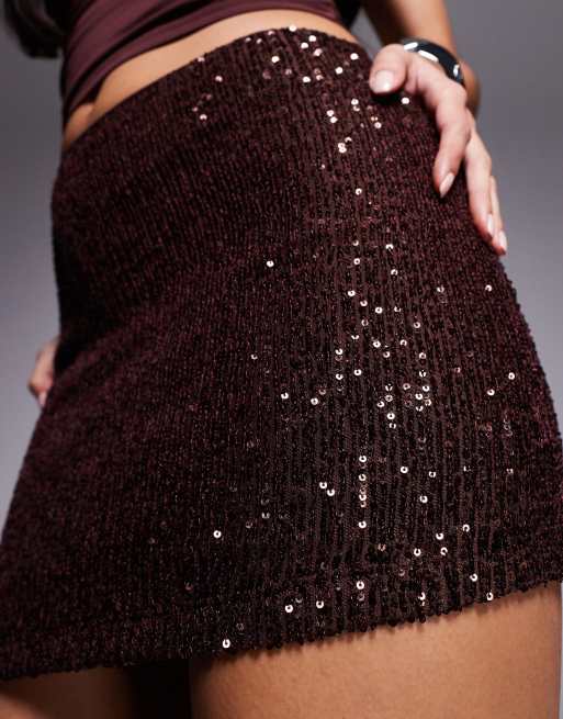 ASOS DESIGN - Minirok met lovertjes in chocoladebruin, 2 van 5
