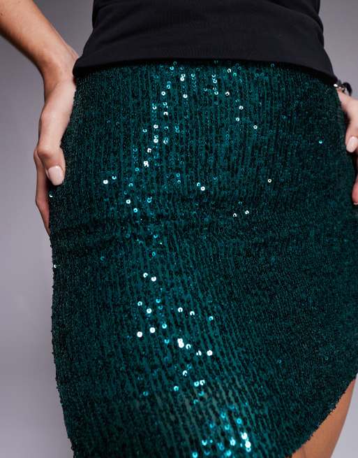 ASOS DESIGN - Minirok met lovertjes in smaragdgroen, 2 van 5