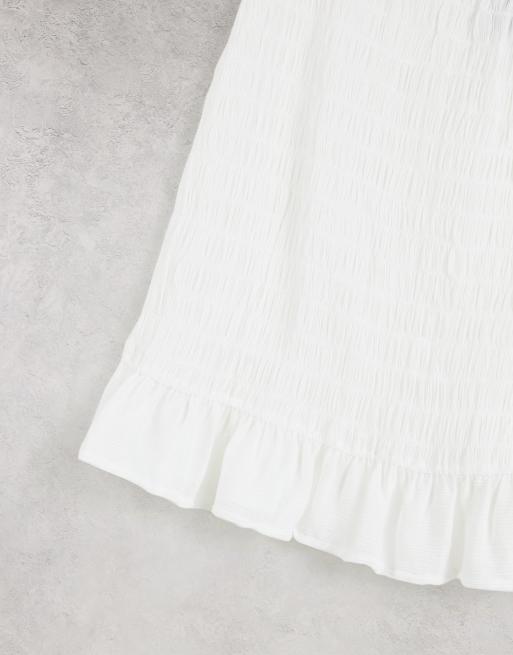 ASOS DESIGN - Minirok van kreukelstof met smokwerk in wit, 3 van 4