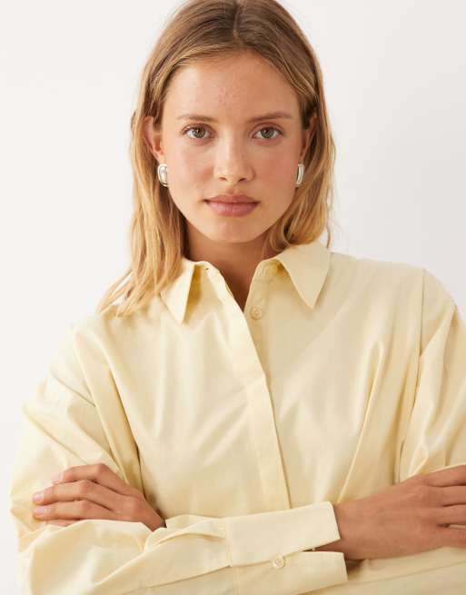 ASOS DESIGN miniskjortekjole med brede manchetter i buttermilk, 3 af 4