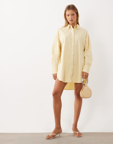 ASOS DESIGN miniskjortklänning med breda manschetter i buttermilk - view 1