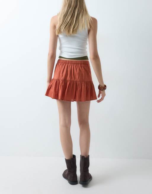 ASOS DESIGN miniskort med sænket talje og hørlook i rust, 2 af 5