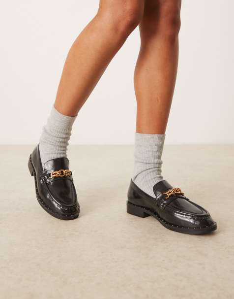 ASOS DESIGN Ministry premium chain detail loafers black leather - view 1