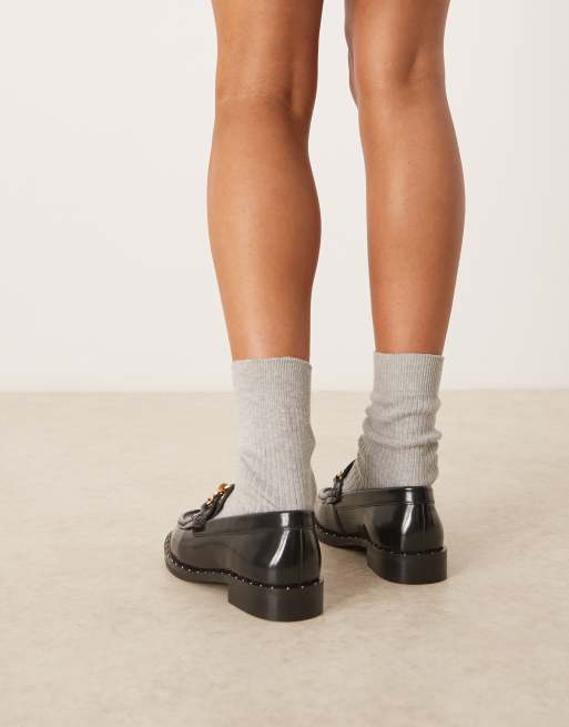 ASOS DESIGN Ministry premium chain detail loafers in black leather, 2 of 4