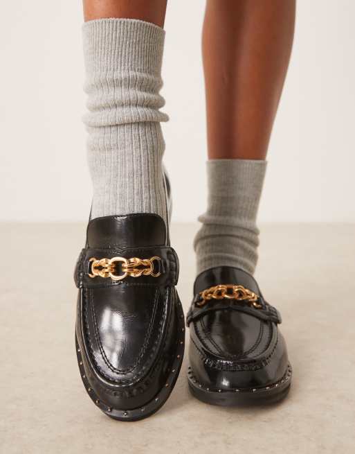 ASOS DESIGN Ministry premium chain detail loafers in black leather, 3 of 4