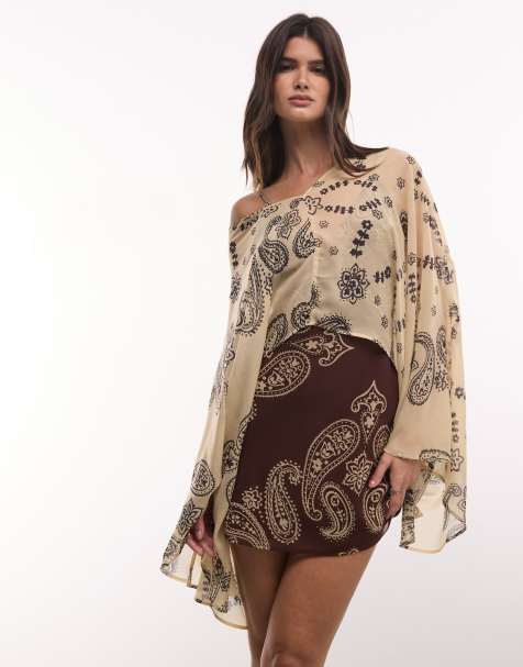 ASOS DESIGN - minivestido con escote pronunciado y manga murciélago con estampado de pañuelo - view 1