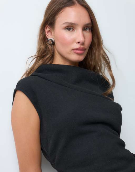 ASOS DESIGN minivestido supersuave asimétrico drapeado en negro, 3 de 4