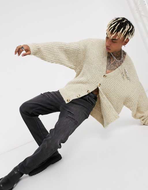 ASOS DESIGN – Minkfärgad grovstickad kofta i oversize