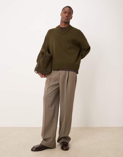 ASOS DESIGN - Minkfarvede elegante bukser med vide ben, omvendte plisseringer foran og elastisk taljebånd - view 1