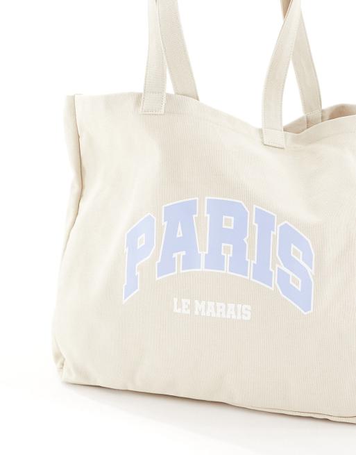 ASOS DESIGN - Minkfarvet tote-taske med 'Paris'-print, 4 af 4