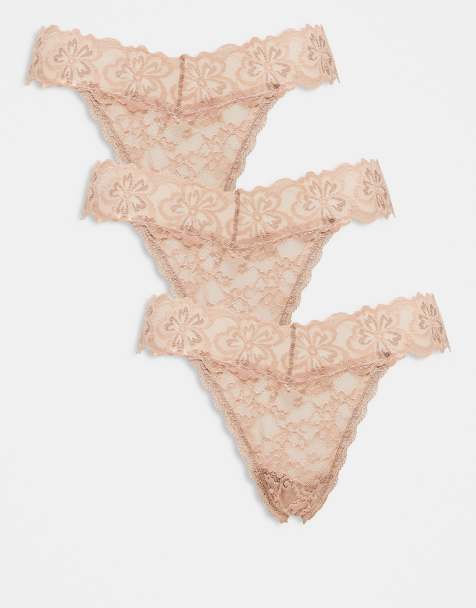 ASOS DESIGN Minnie 3 pack all over lace brazilian brief in neutral - view 1