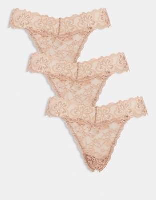 Asos Design Minnie 3-pack All-over Lace Brazilian Briefs In Neutral
