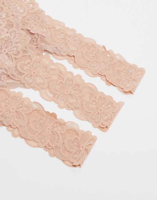 ASOS DESIGN Minnie 3 pack all over lace lingerie thong in neutral, 2 of 3