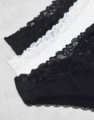 Asos Design Minnie 3 Pack Cotton Brazilian Brief With Lace Waistband In Multi