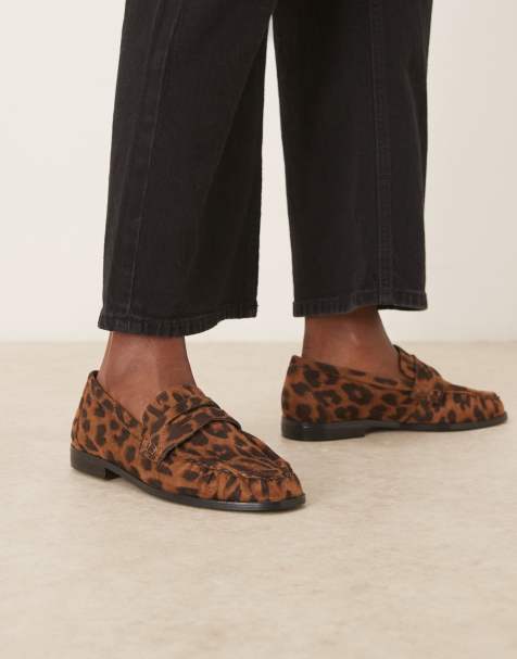 ASOS DESIGN – Minnie – Leopardmönstrade loafers i mockaimitation med rynkad detalj - view 1